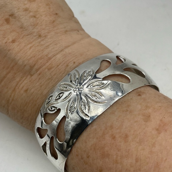 Taxco 925 Sterling Silver Cuff Bracelet Wide Modernist - Picture 3 of 8